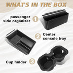 Muslogy Center Console Organizer & Cup Holder Insert 3PCS Set Compatible with 2025 2026 Nissan Kicks Armrest Box Divider Gear Shift Storage Pocket Drink Stopper (Console Tray& Side Pocket & CupHolder)