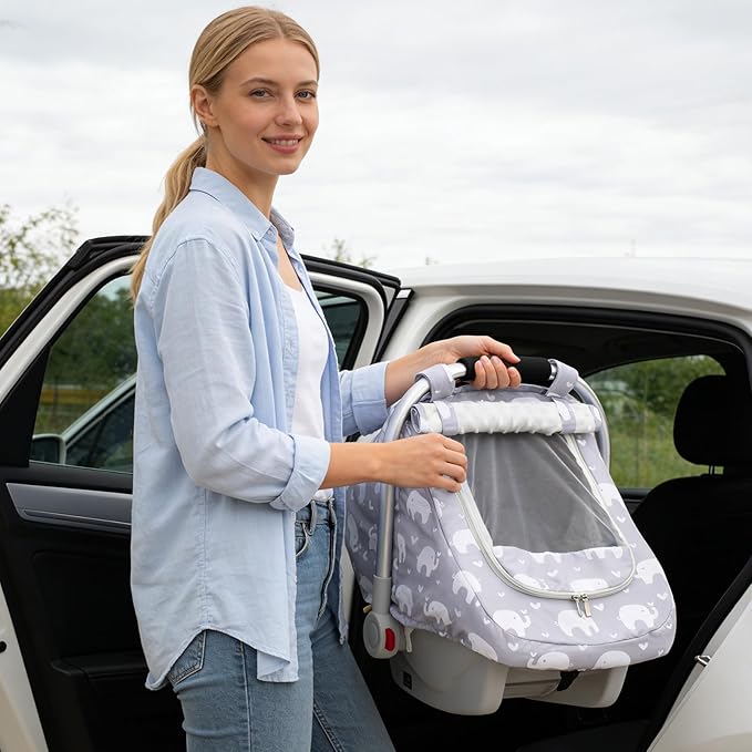 Car Seat Cover Baby, Mink Dot Infant Car Seat Cover for Outdoor, Breathable Carseat Cover with Mesh Peep Window & Sun Shade f