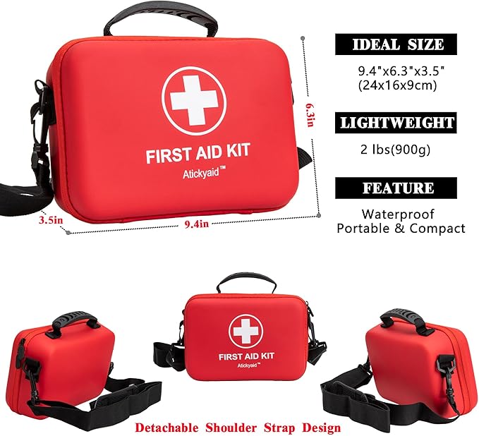 First Aid Kit 340 Piece, Premium Waterproof Hard Shell Medical Kit for Car, Home, Office, Travel, Camping, Sports, Outdoor, S