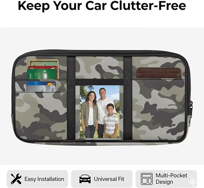 Leopard Car Sun Visor Organizer, Zipper Visor Organizer Storage Pouch, Card Holder, Adjustable Elastic Bands for Most Vehicles, Suvs & Trucks Scratch-Resistant Auto Interior Accessories