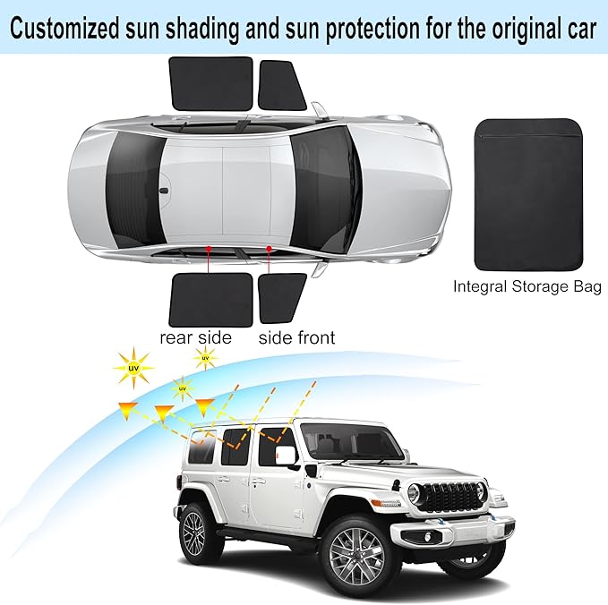 Front Side Half Window Shade Foldable Custom Fit for 2018-2025 Je-ep Wrangler JL Car Window Shades for Side Window Sun Shade UV Protection Heat Insulation for Camping Sleeping 4PCS