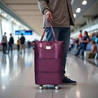 Expandable Foldable Duffel Bag with Detachable Wheels, 64L Large Capacity Rolling Travel Duffle Bag, Lightweight Carry on Luggage with Spinner Wheels, Weekend Gym Tote Bag (Deep Purple)