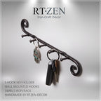 RTZEN Farmhouse Small Key Holder for Wall - Handcrafted Swirl Decorative 5 Key Hooks for Home Entryway - Wrought Iron Wall Mo