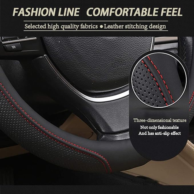Car Steering Wheel Cover with Durable PU Leather, Universal 15 inch Fit for Car Truck SUV, Breathable Anti Slip Auto Steering Wheel Covers for Men and Women