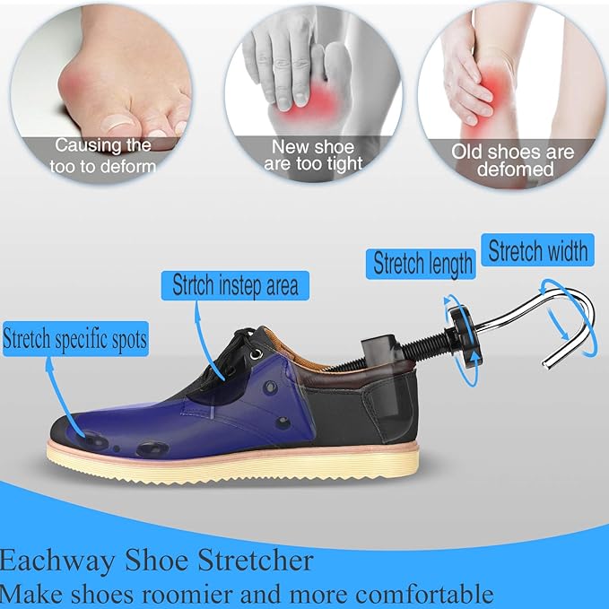 eachway Shoe Stretcher Shoe Trees,Adjustable Length & Width for Men and Women (L (for Men's Size Us 10-13.5) Blue)