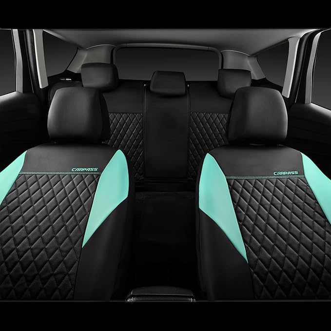 CAR PASS Mint Leather Seat Covers Full Set-Universal Quilting Cute Girly Car Seat Cover with 5mm Composite Sponge Inside,Airb