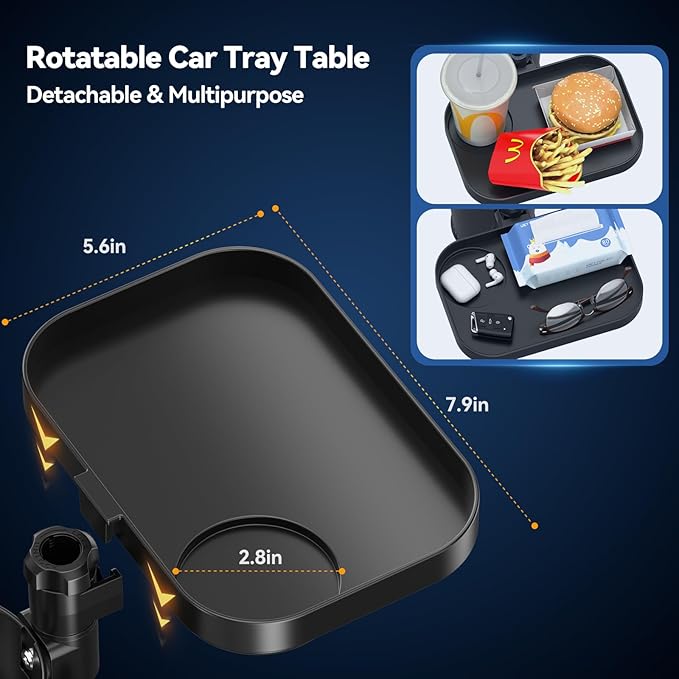 KDD Car Cup Holder Expander - 3 in 1 Cup Holder Adapter with Adjustable Base - Detachable Phone Holder & 360° Rotation Food T
