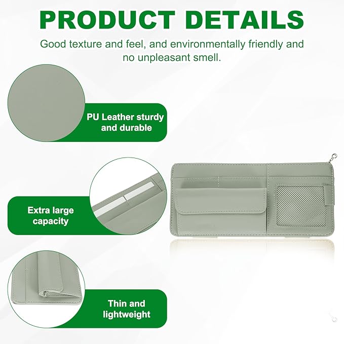 PATIKIL 1 Pcs Car Sun Visor Organizer, 12.8 x 6.5 Inch PU Leather Vehicle Storage Pouch Holder for Sunglasses Card Pen Driver License Car Accessories, Gray