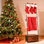 Metal Blanket Ladder with Storage Drawer, 5 Tier Rustic Blanket Rack with Hooks for Living Room, Bedroom, Farmhouse Decor – 5
