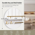 Nekon Key Holder Wall Mount, 11.8 Inch Rack With Shelf and 6 Hooks, Rustic Mail Organizer, Circular Wooden Hanger for Entrywa