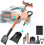 43.3'' Snow Shovel & Snow Brush with Ice Scrapers for Car Windshield,5-in-1 Extendable Thicken Aluminum Tube,180° Pivoting Brush Head & Foam Grip for Christmas, Cars, Trucks, SUVs, Vehicle(Orange