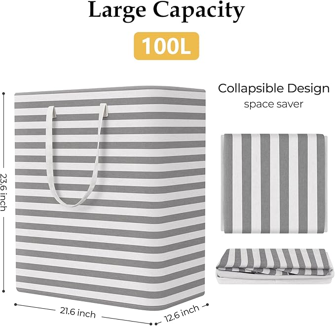 StorageRight Laundry Basket Hamper Large Collapsible Laundry Hamper with Easy Carry Handles，Freestanding Clothes Hampers for 