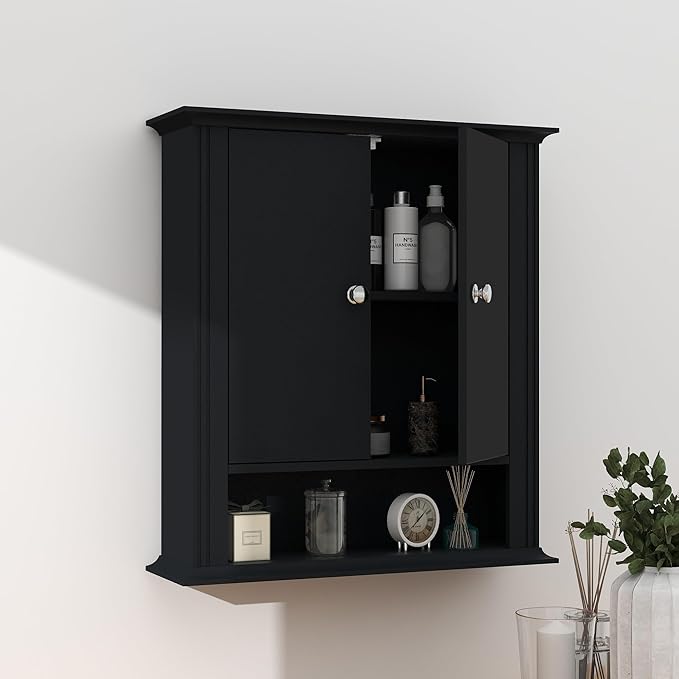 Bathroom Cabinet Wall Mounted| Over the Toilet Storage Cabinet with 2 Doors & Adjustable Shelf, Hanging Wall Cabinet, Upper C