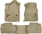 Husky Liners Weatherbeater Floor Mats | Fits 2014-2018 Chevrolet Silverado 1500 & GMC Sierra 1500; 2015-2019 Silverado/Sierra 2500/3500 Double CAB, Footwell Cvg | Front & 2nd Row, 3-pc Tan - 98243