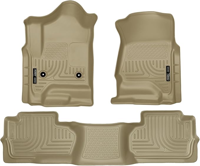 Husky Liners Weatherbeater Floor Mats | Fits 2014-2018 Chevrolet Silverado 1500 & GMC Sierra 1500; 2015-2019 Silverado/Sierra 2500/3500 Double CAB, Footwell Cvg | Front & 2nd Row, 3-pc Tan - 98243