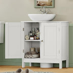 Iwell Pedestal Sink Storage Cabinet with 2 Doors and Shelf, Under Sink Cabinet, Bathroom Sink Cabinet with U-Shape, White
