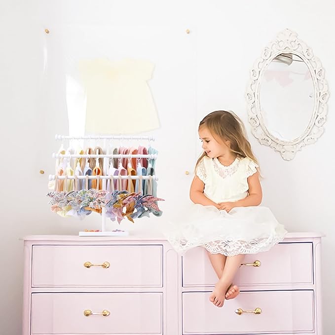 POVETIRE Headband Holder Stand Storage for Baby, 3 Tier Wooden Bow Organizer for Girls Hair Bows, Infant Hair Accessories Rac