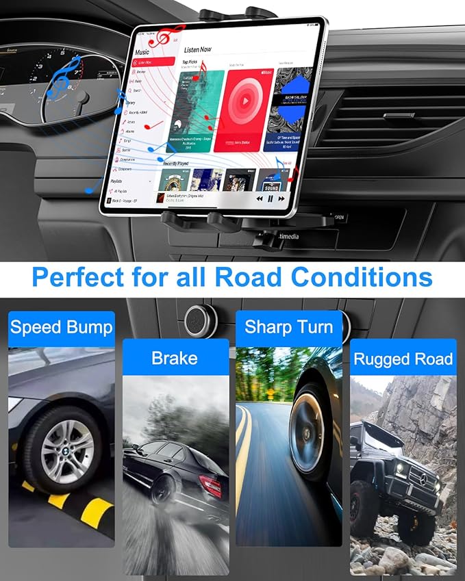 Car Tablet Holder CD Slot, [Height Adjustable Arm] Car CD Player Tablet Mount, Universal Car CD Clamp for iPad Pro Air Mini, Galaxy Tabs/Z Fold/Z Flip, iPhone, More 4-12.9" Device