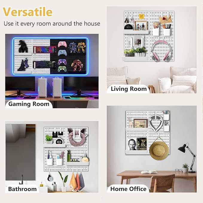 Wall Organizer Pegboard Kit, Wall Control Peg Board with 18 Pcs Accessories, 4 Pack Plastic Wall Mount Display Storage Panels