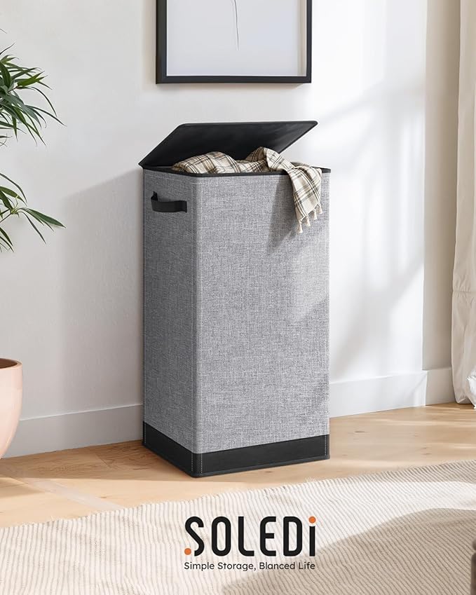 SOLEDI Laundry Hamper with Lid 100L Large & Tall Collapsible Laundry Basket, Clothes Hamper with Bag Removable Easy to Carry,