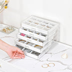 ProCase Earring Holder Organizer Jewelry Box with 5 Drawers, Acrylic Clear Earring Case with Adjustable Velvet Trays for Wome