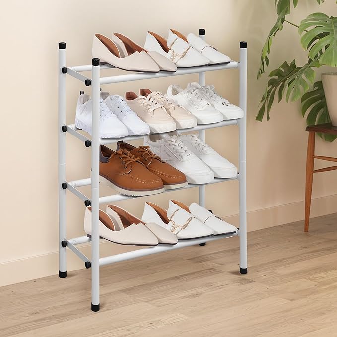 STORAGE MANIAC Expandable Shoe Rack, 16 Pairs Stackable Small Shoe Rack, Metal Adjustable Shoes Organizer for Closet, Entrywa