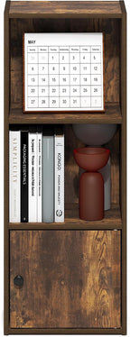 Furinno LUDER Book Shelf, 3-Tier Bookshelf with Open Shelf, Standing Bookcase with 1 Door Cabinet, 9.3 x 12 x 31.5, for Organ