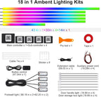 Dreamcolor Acrylic Interior Car LED Strip Lights, 18 in 1 Ambient Lighting Kit with Wireless APP, Dynamic Chasing Music Sync Fiber Optic Lights with DIY Mode, Car Inside Lighting Accessories