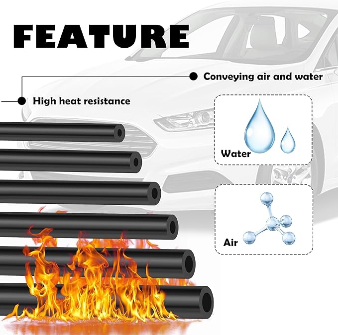 6PCS 5Ft Vacuum Hose Automotive,Silicone Vacuum Hose with ID 1/8" 5/32" 3/16" 1/4" 5/16" 3/8",130PSI Max Pressure Vacuum Line