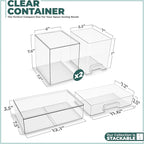 Sorbus Stackable Acrylic Storage Drawers – 2 Tall + 1 Wide – 3 Pack Clear Plastic Organizer Bins for Baby Bottles, Makeup, Ba
