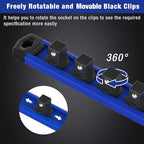 WORKPRO Magnetic Socket Organizer Set, 3-Piece Aluminum Alloy Socket Rail, Heavy Duty Socket Holder, Socket Rack Kit 1/4-Inch