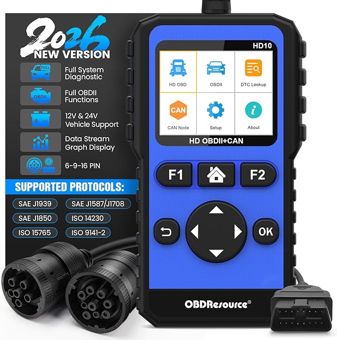 Heavy Duty Truck Scanner Full System Diesel Diagnostic Scan Tool HD OBD/EOBD/OBD2 Automotive Code Reader for Cars and Trucks