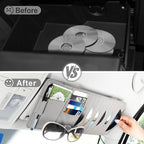 alpmosn Sun Visor CD Case Holder for Car - Multi-Function Visor Organizer with CD/DVD Storage, Eyeglass Clip, Card Slots & Pen Holder, Durable Leather Car Accessories (Grey)