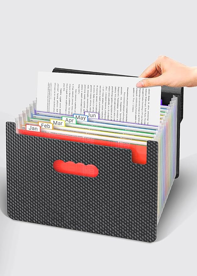 TOPCJ Expanding File Folders with Handle,Accordion File Organizer 13 Expandable Pockets,Portable Filing Box,Adjustable Suppor