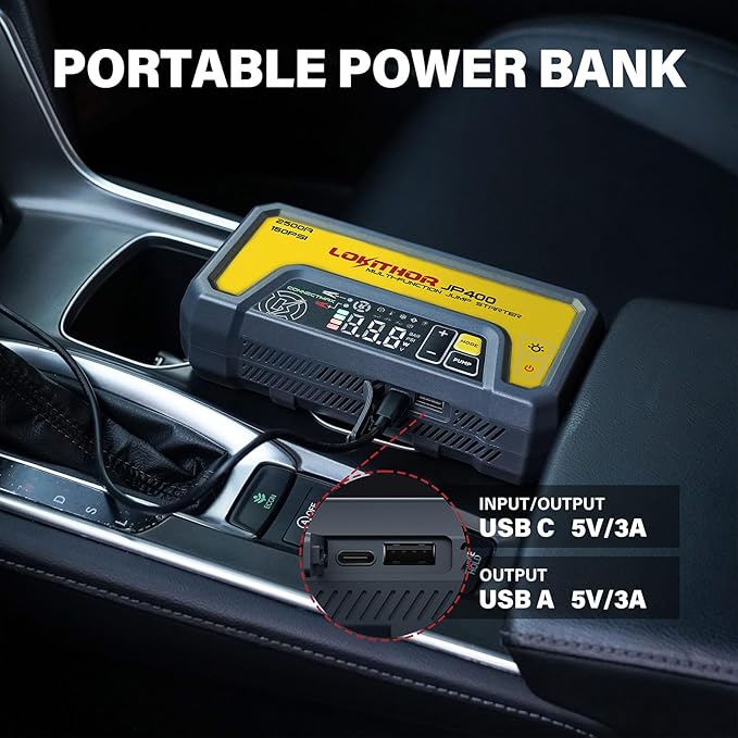LOKITHOR JP400 Jump Starter with Air Compressor, 2500A 12V Portable Car Battery Booster Pack (8.5L Gas/6.5L Diesel) with