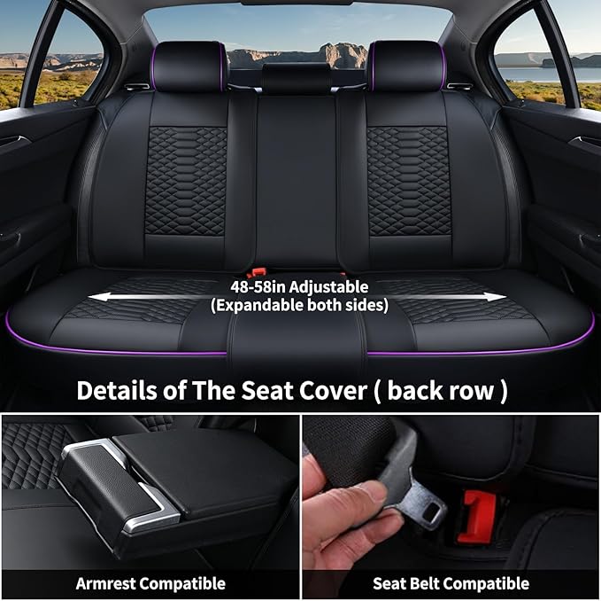 Coverado Leather Seat Covers, Car Seat Covers Full Set, Nappa Leather Seat Covers for Cars, Car Seat Protectors Waterproof, 5