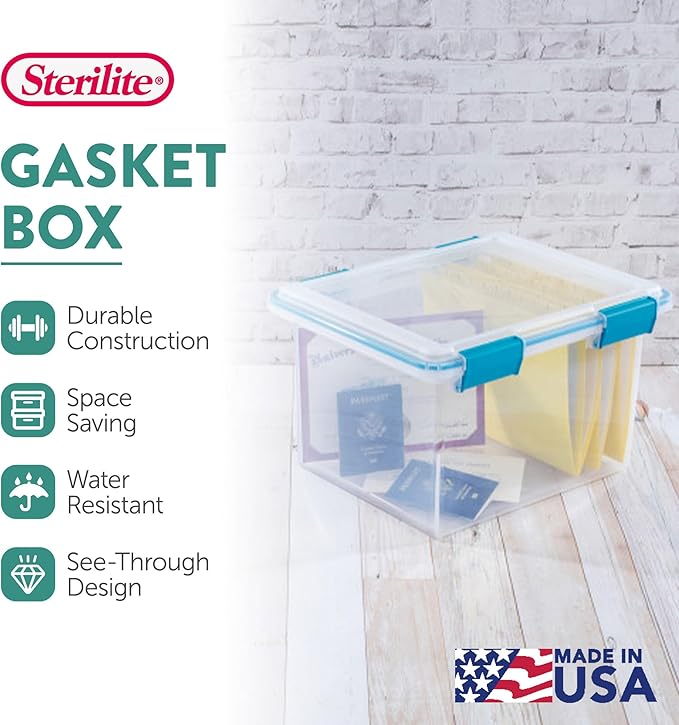 Sterilite 12-Pack Gasket Box, Weather-Resistant Storage Bins with Latching Lids, 32 Quart - Heavy-Duty Organizing Containers 