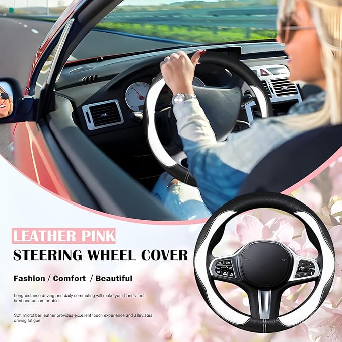 SuperKaKa Car Steering Wheel Cover 2024, Universal Auto PU Cute Breathable Slip-Proof Comfort Imitation Leather Protector Car