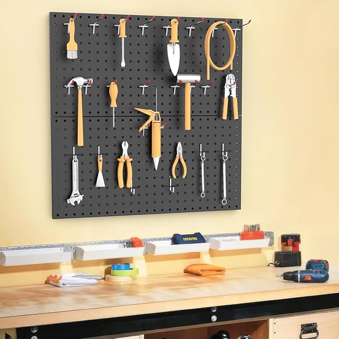 100PCS Metal Pegboard Wall Organizer, 30×60cm Pegboard Panels Tool Organizer Kit, Peg Board Utility Tool Storage for Garage W