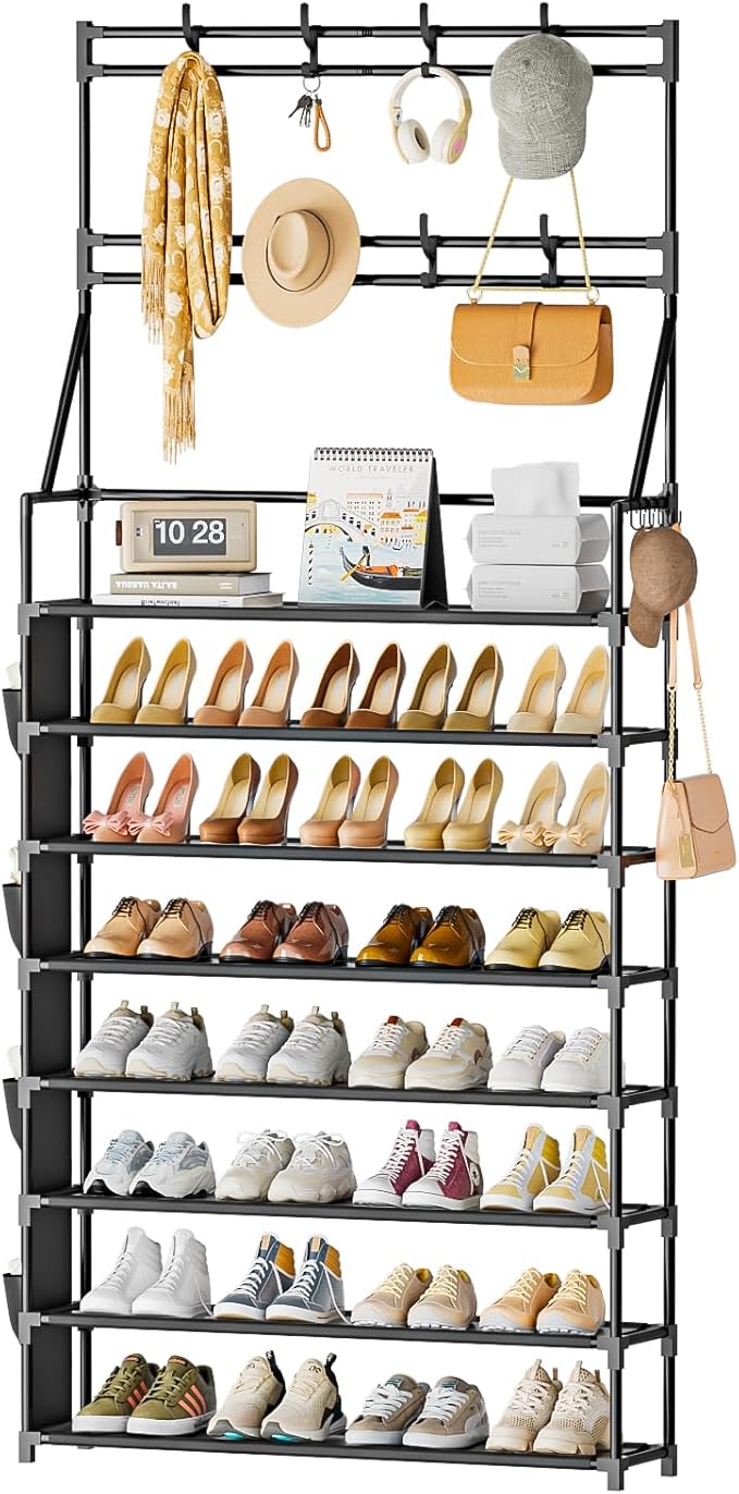 OYREL Shoe Rack 8 Tier Large Shoe Organizer Storage 32-40 Pairs Metal Shoe Storage Rack with Hooks and Side Pocket for Entran