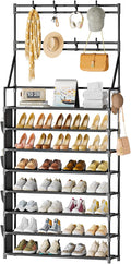 OYREL Shoe Rack 8 Tier Large Shoe Organizer Storage 32-40 Pairs Metal Shoe Storage Rack with Hooks and Side Pocket for Entran