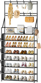 OYREL Shoe Rack 8 Tier Large Shoe Organizer Storage 32-40 Pairs Metal Shoe Storage Rack with Hooks and Side Pocket for Entran