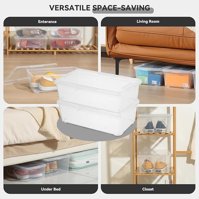 novelinks 6 Quart Clear Plastic Storage Bins with Transparent Lids Stackable Box Craft Storage Organizing Container Sensory B