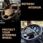 PINCTROT XL Size 17.5-18 in Race Grip Steering Wheel Cover for Semi Truck, Fits RV, Big Rig Trucker, 18 Wheeler and Classic Cars, Anti-Slip Silicone Perforated Design 17.5-18 Inch (Racing Blue)