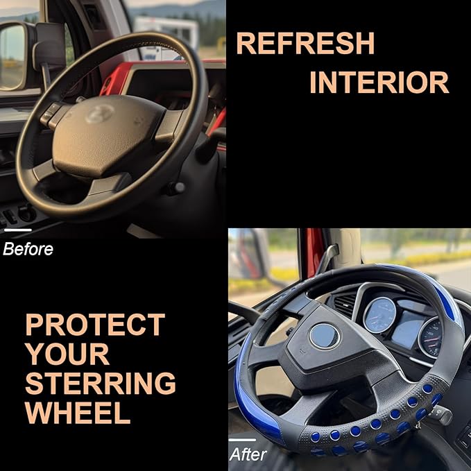 PINCTROT XL Size 17.5-18 in Race Grip Steering Wheel Cover for Semi Truck, Fits RV, Big Rig Trucker, 18 Wheeler and Classic Cars, Anti-Slip Silicone Perforated Design 17.5-18 Inch (Racing Blue)