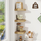 Fun Memories Small Floating Shelves for Wall - 8 Inch Square Wall Shelves with Invisible Brackets, Oak Shelves for Bathroom, 