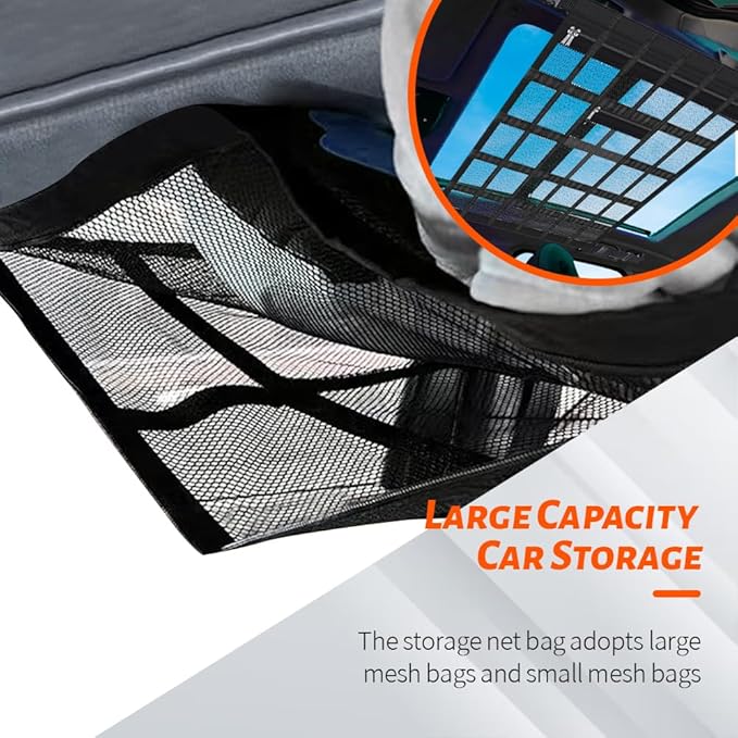 Car Ceiling Cargo Net Pocket, Car Mesh Organizer, 31.5"*21.6" Double-Layer Interior Roof Cargo Net, Universal Auto Accessory Adjustable Buckle Roof Storage for Truck SUV Travel Long Road Trip