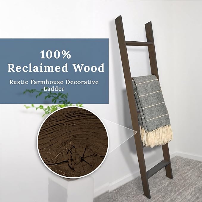 BARNWOODUSA Throw Blanket Ladder – Fully Assembled Reclaimed Wood – Rustic Decorative Ladder for Towels, Quilts, & More – Per