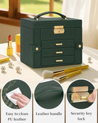 TORIBIO Jewelry Box for Women, Leather Jewelry Organizer with Mirror & Lock, 4-Tier Jewelry Storage Organizer with 3 Drawers 