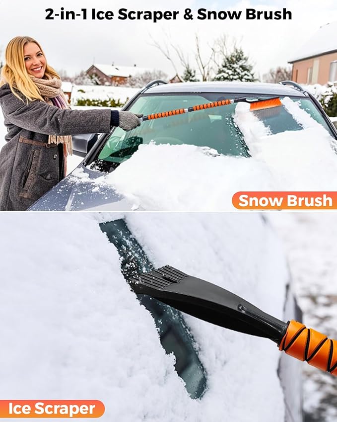 EcoNour 57" Detachable Snow Brush with Ice Scraper for Car Windshield and Window | 4-in-1 Design, Scratch-Free Bristles, EVA Foam Grip | Perfect Snow Accessories for SUVs, Trucks, and Jeeps